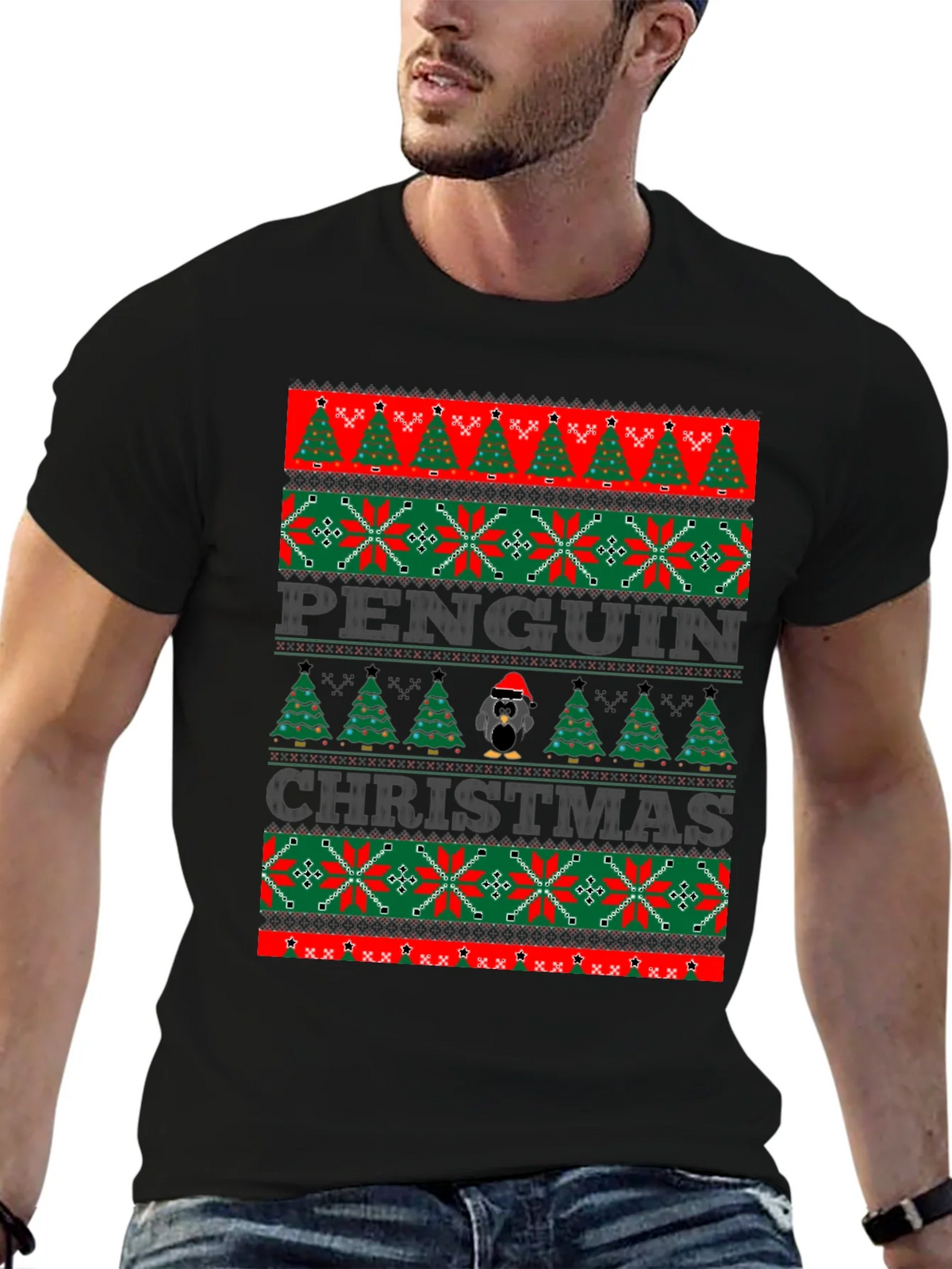 Penguin Christmas Sweater Style T-Shirt product image 6