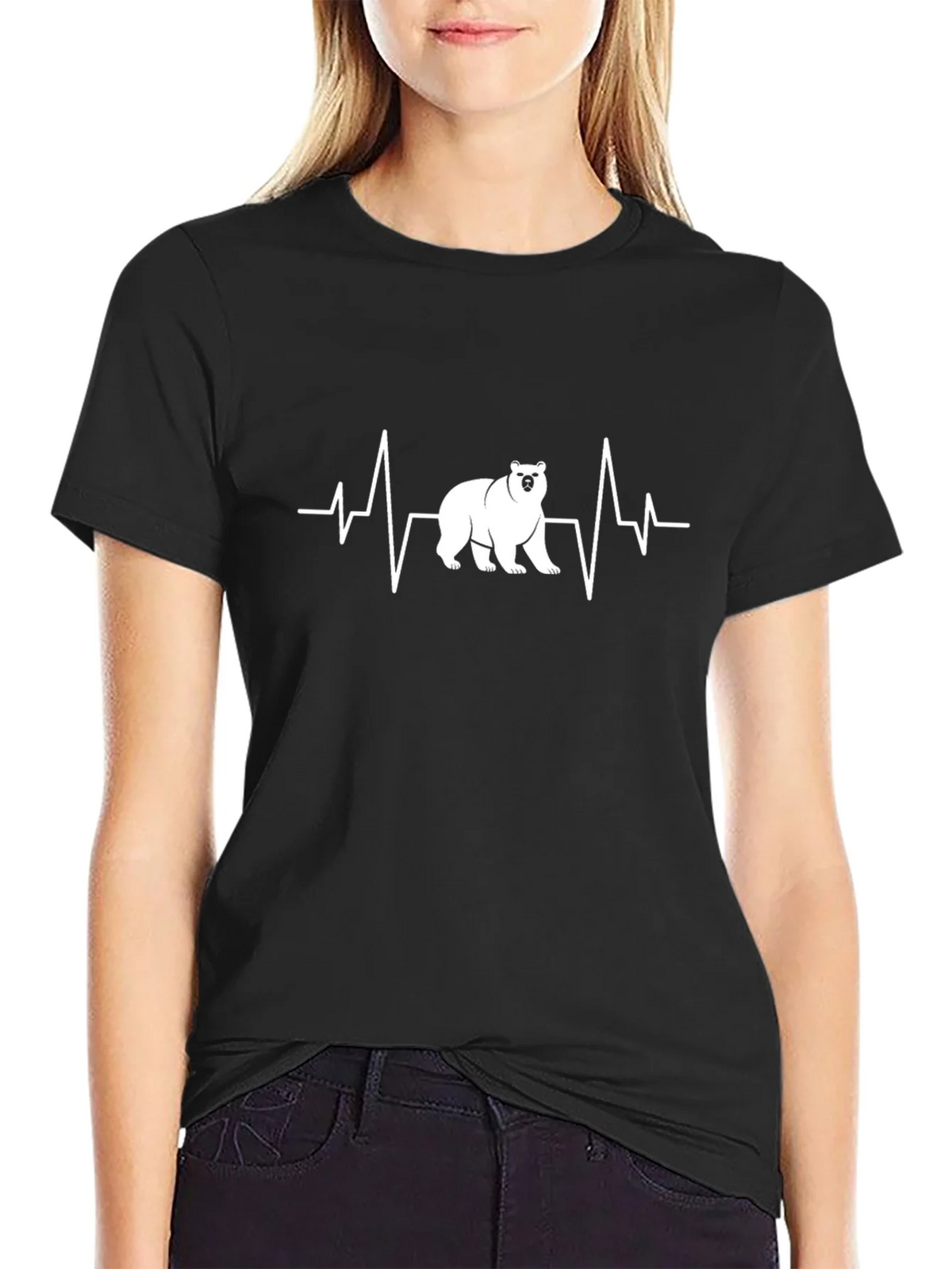 Bear Heartbeat T-Shirt - Black Crew Neck Tee product image 2