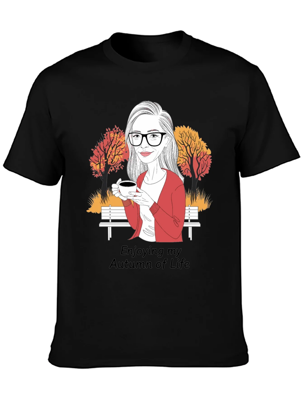 Autumn Life T-Shirt: Woman with Coffee Design product image 6
