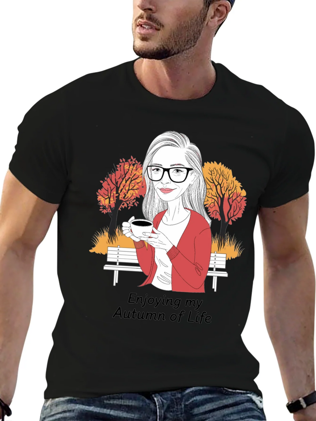 Autumn Life T-Shirt: Woman with Coffee Design product image 9