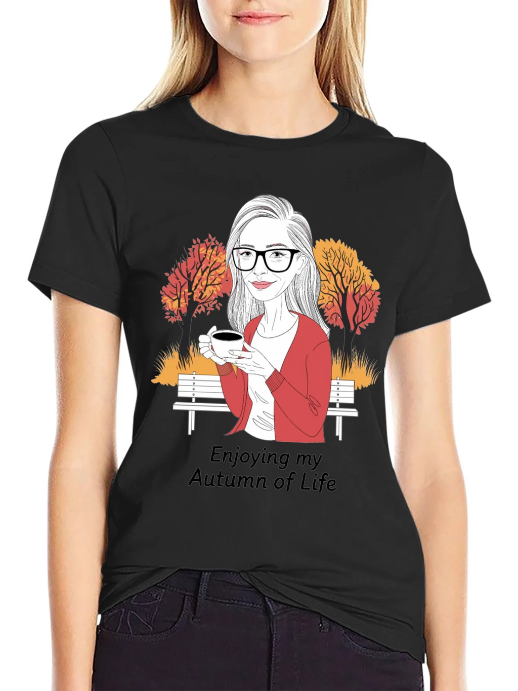 Autumn Life T-Shirt: Woman with Coffee Design product image 5