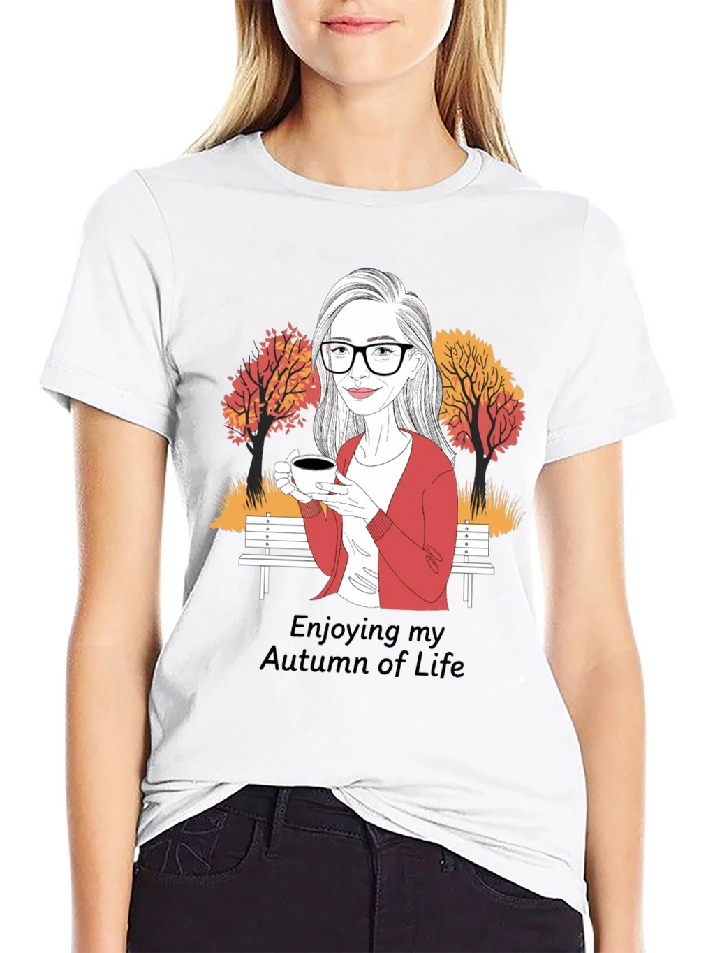 Autumn Life T-Shirt: Woman with Coffee Design product image 11
