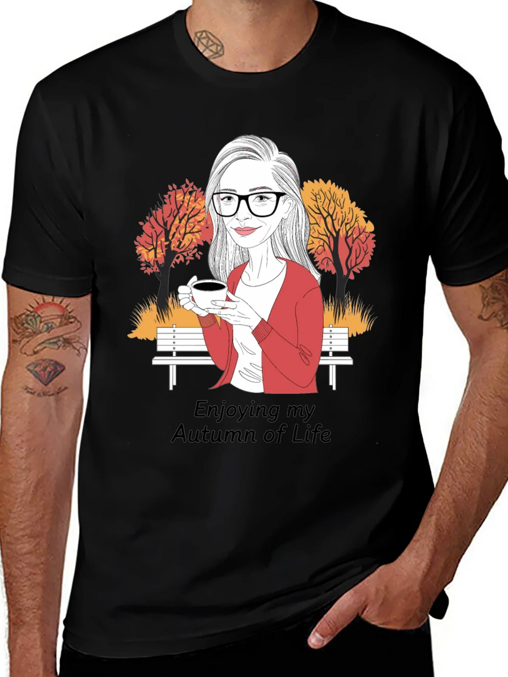 Autumn Life T-Shirt: Woman with Coffee Design product image 1