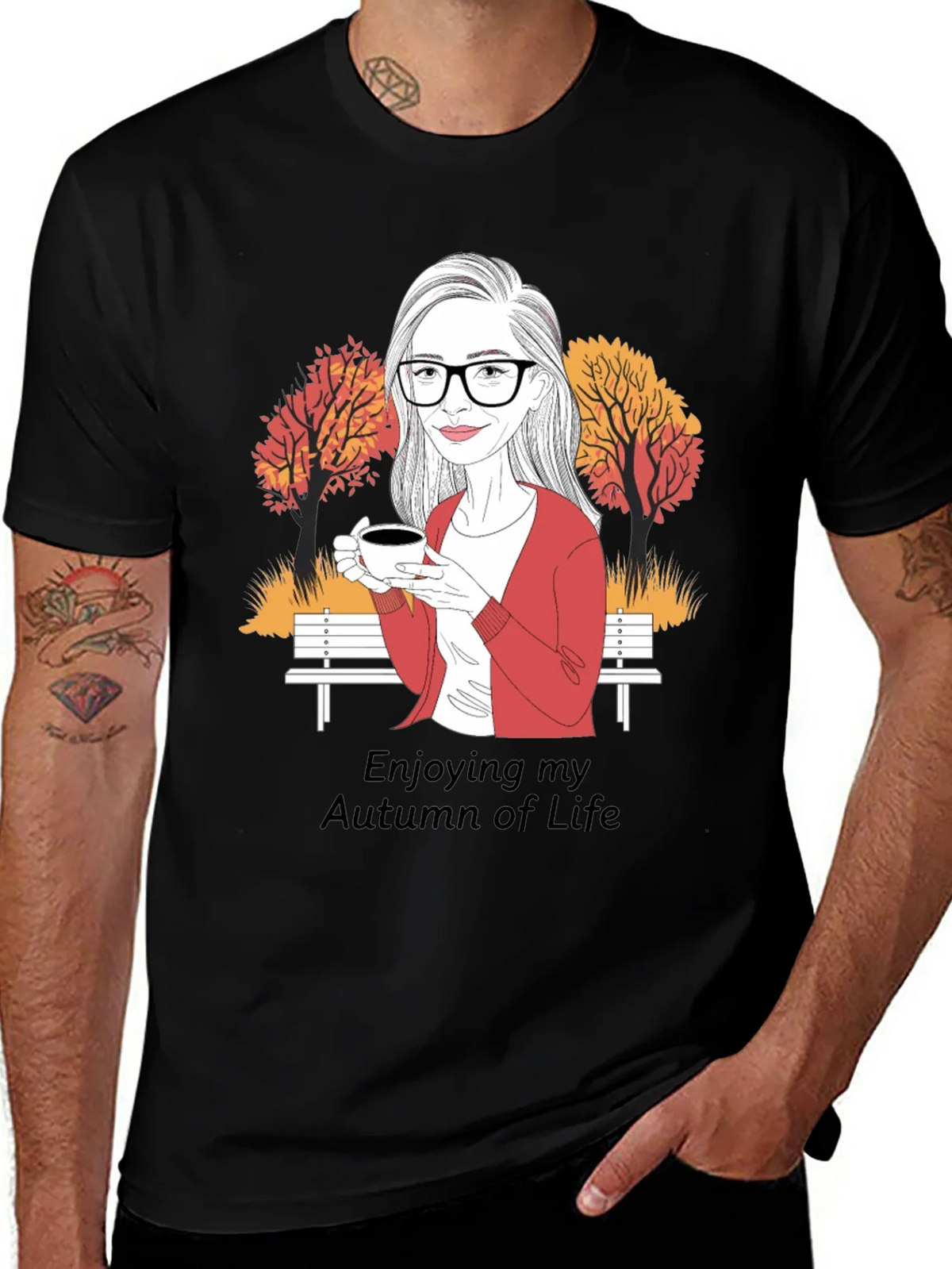Autumn Life T-Shirt: Woman with Coffee Design product image 1