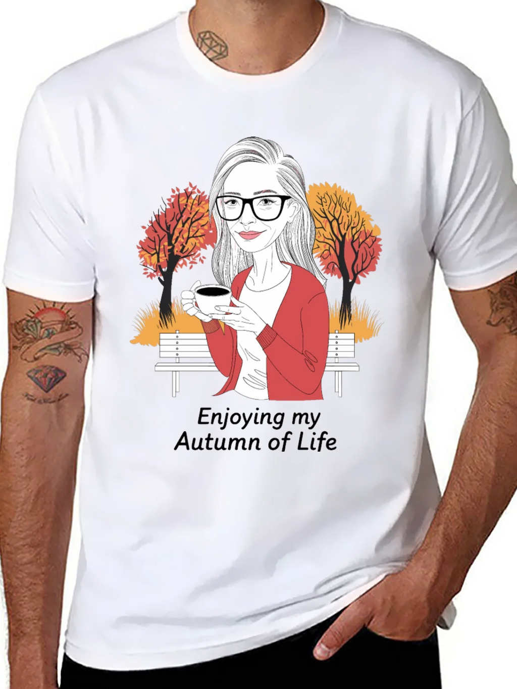 Autumn Life T-Shirt: Woman with Coffee Design product image 10