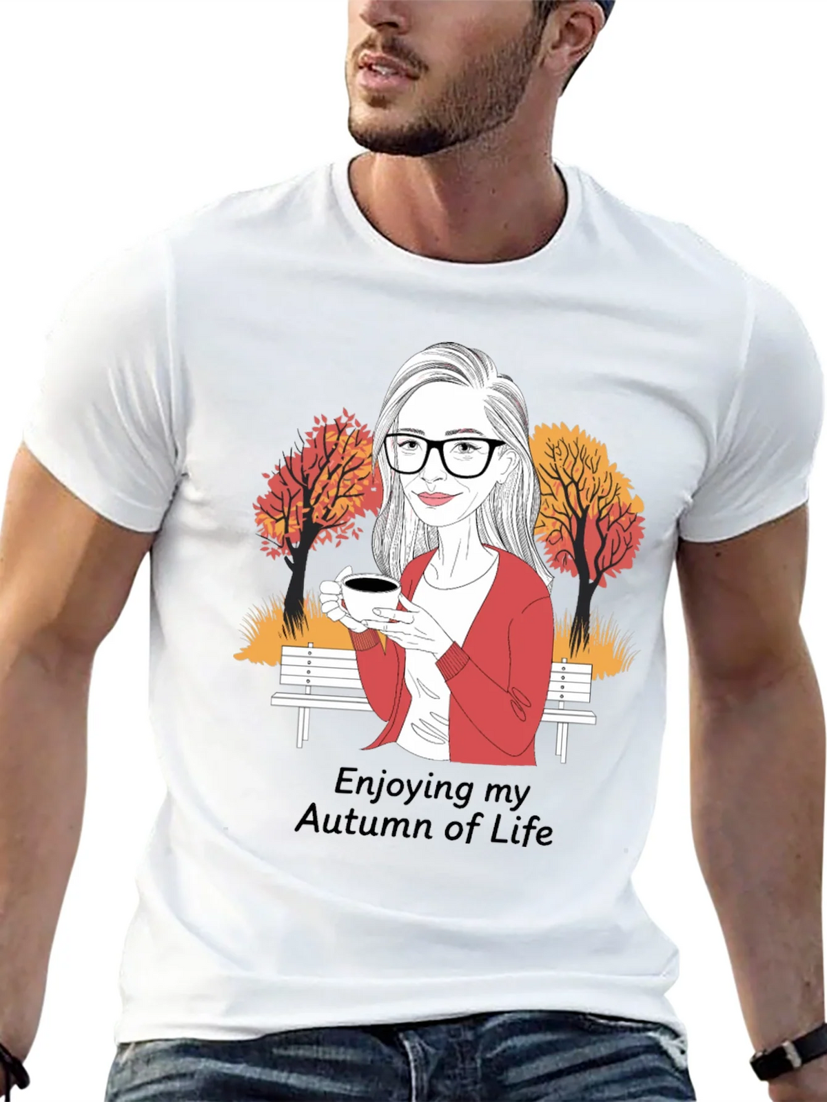 Autumn Life T-Shirt: Woman with Coffee Design product image 4