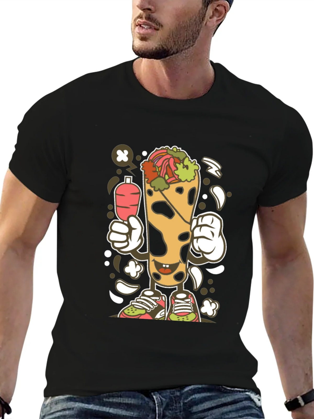 Funny Shawarma Cartoon Black T-Shirt product image 9
