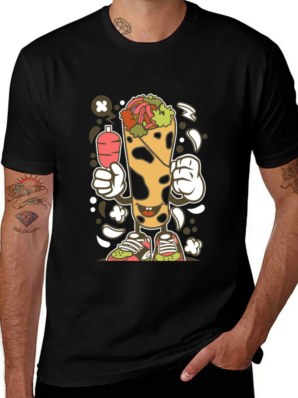 Funny Shawarma Cartoon Black T-Shirt product image 1