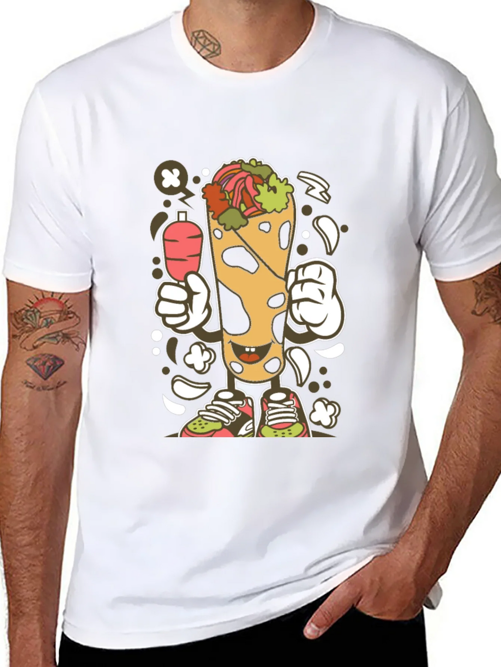 Funny Shawarma Cartoon Black T-Shirt product image 10