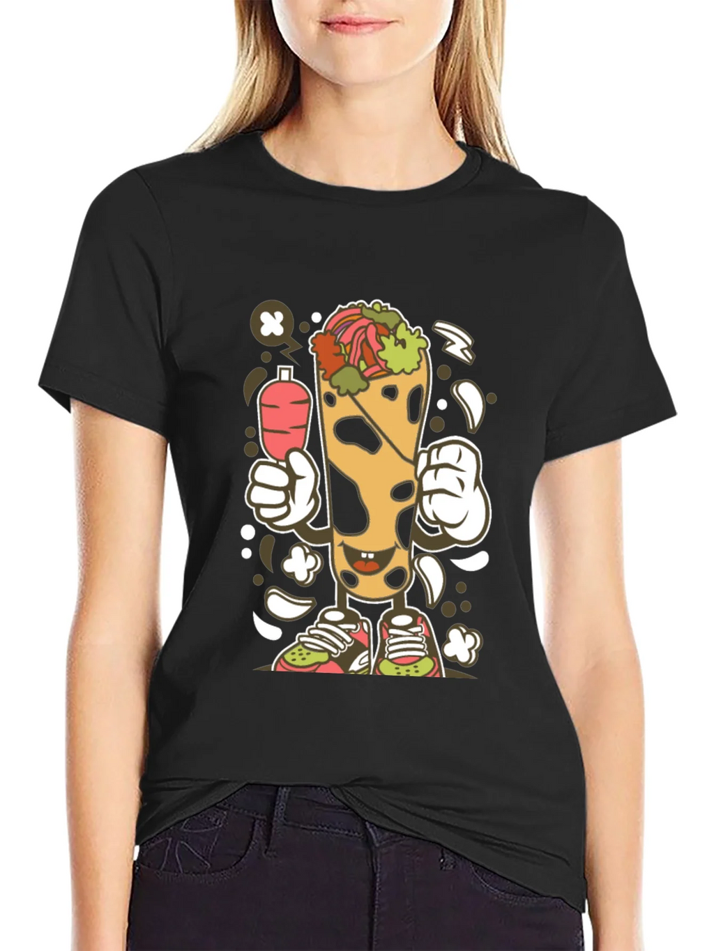 Funny Shawarma Cartoon Black T-Shirt product image 5