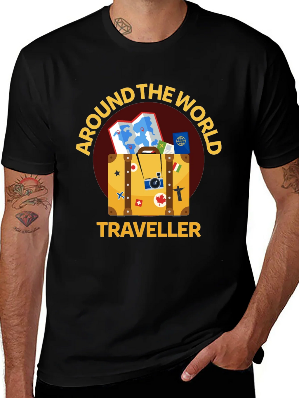 Around The World Traveler Black T-Shirt product image 1