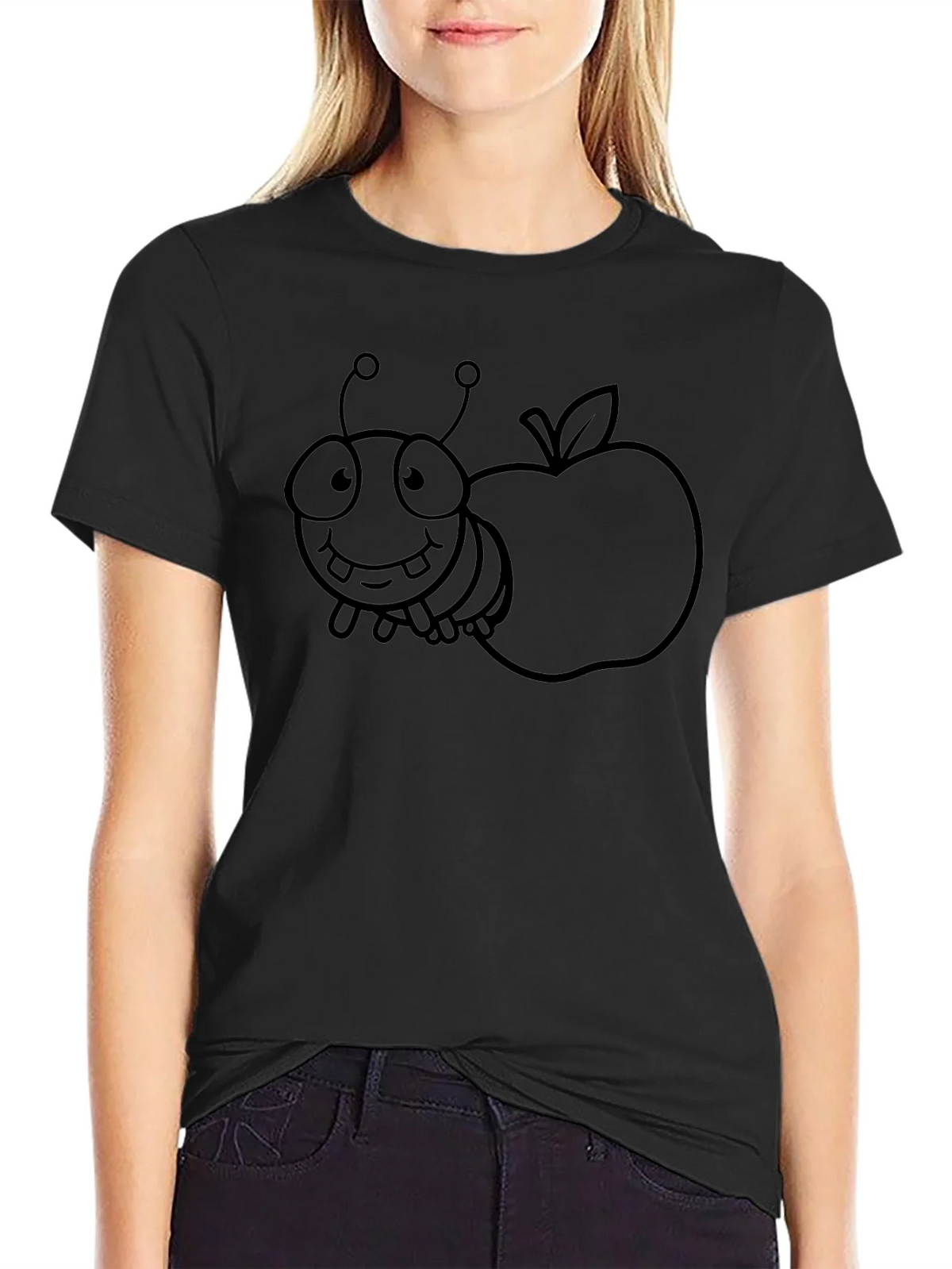 Cartoon Bug and Apple Black T-Shirt product image 5