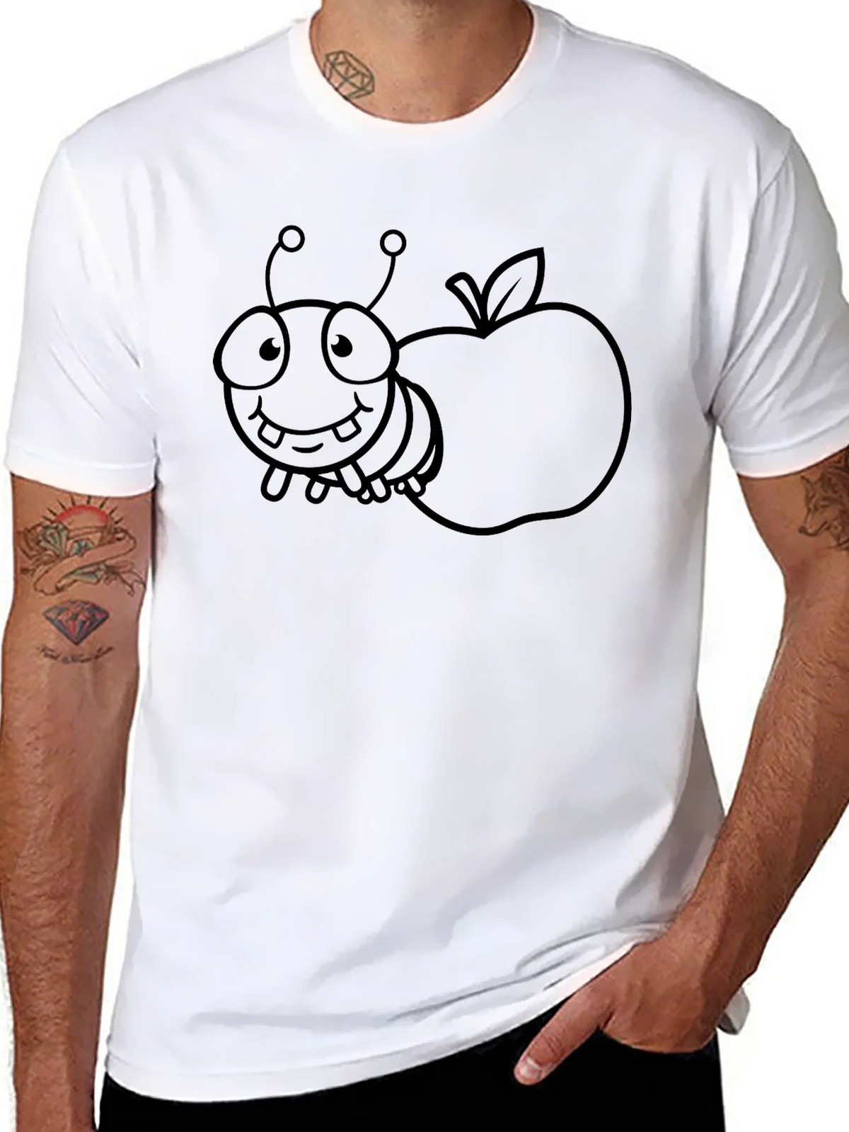 Cartoon Bug and Apple Black T-Shirt product image 10