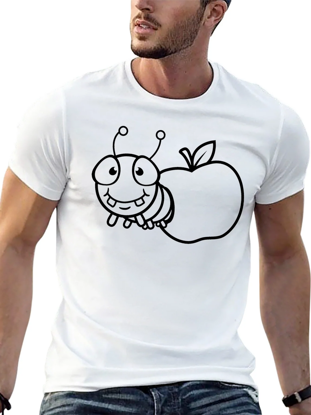 Cartoon Bug and Apple Black T-Shirt product image 4