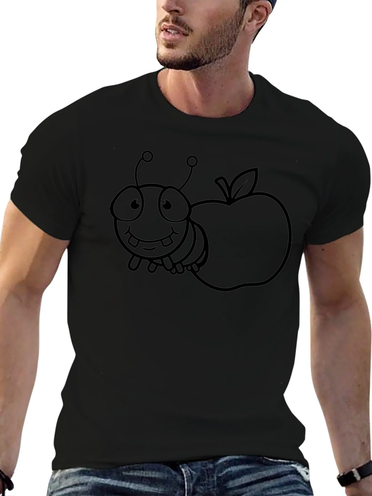 Cartoon Bug and Apple Black T-Shirt product image 9