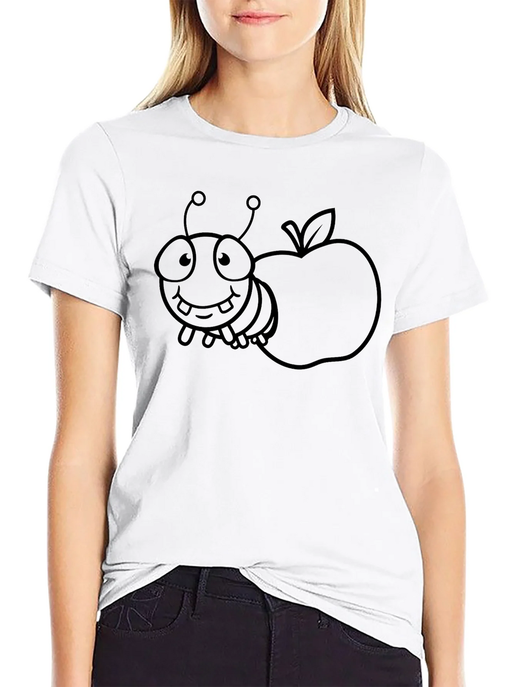 Cartoon Bug and Apple Black T-Shirt product image 11