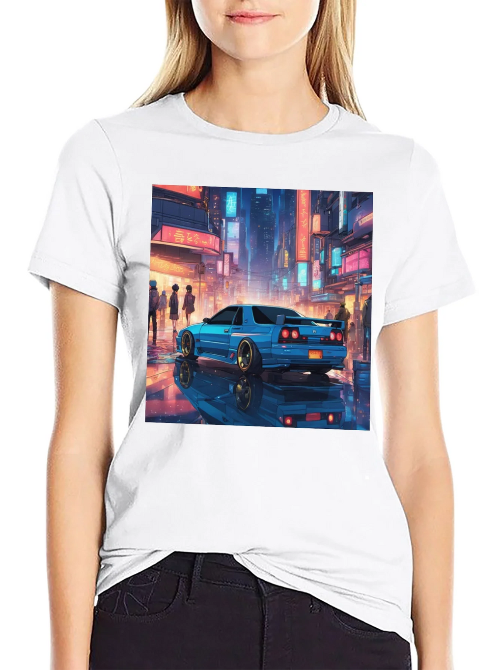 Blue Car Tokyo Nightscape Graphic Tee - Modern Style product image 1