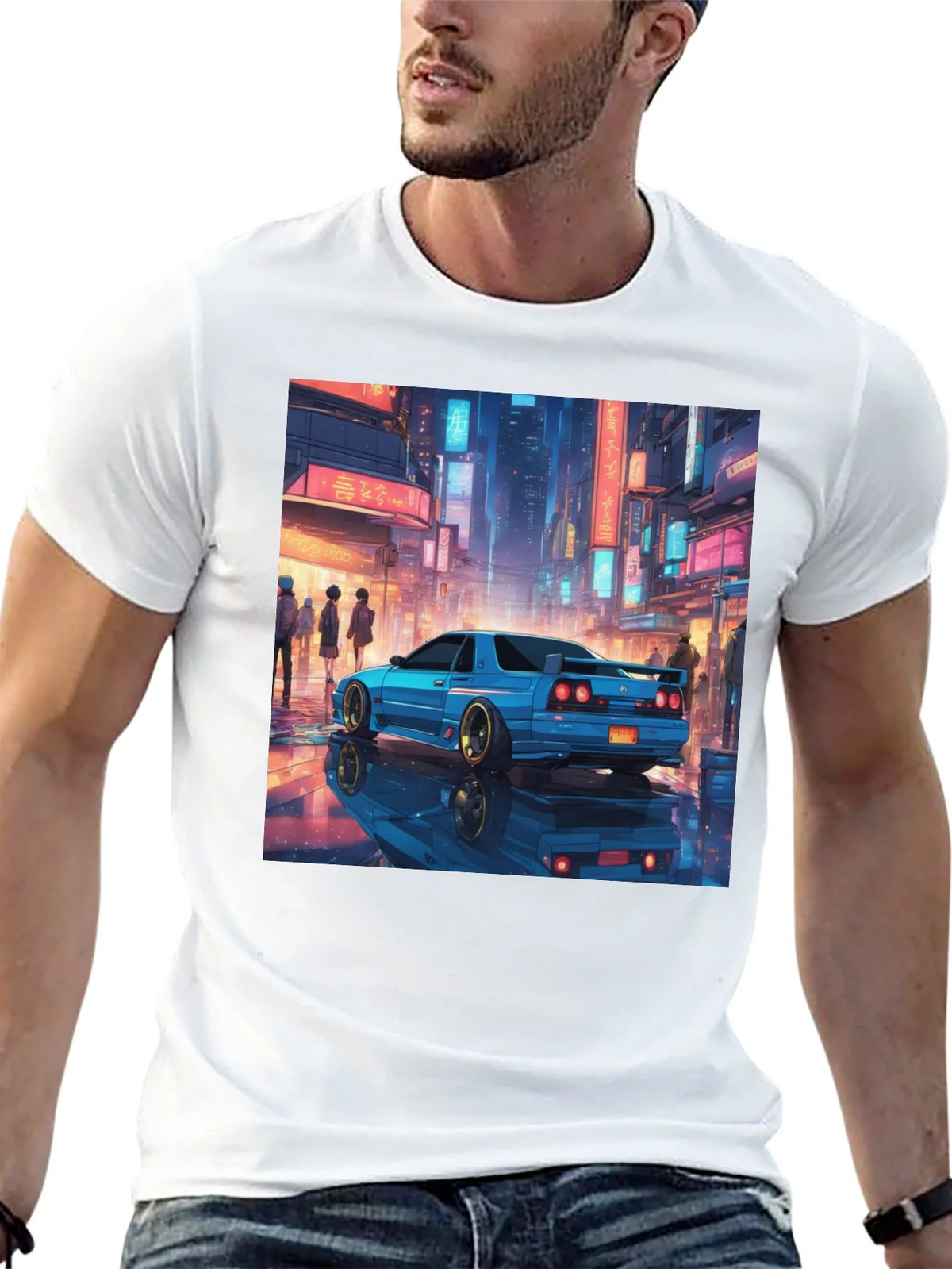 Blue Car Tokyo Nightscape Graphic Tee - Modern Style product image 4