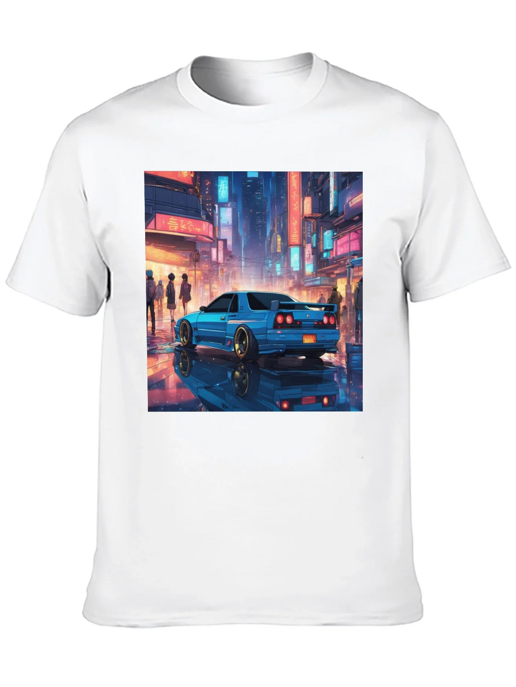 Blue Car Tokyo Nightscape Graphic Tee - Modern Style product image 2