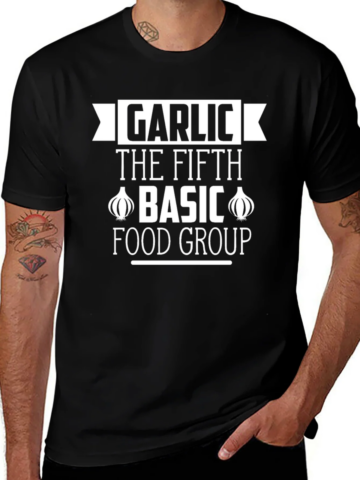Garlic The Fifth Basic Food Group Black T-Shirt product image 1