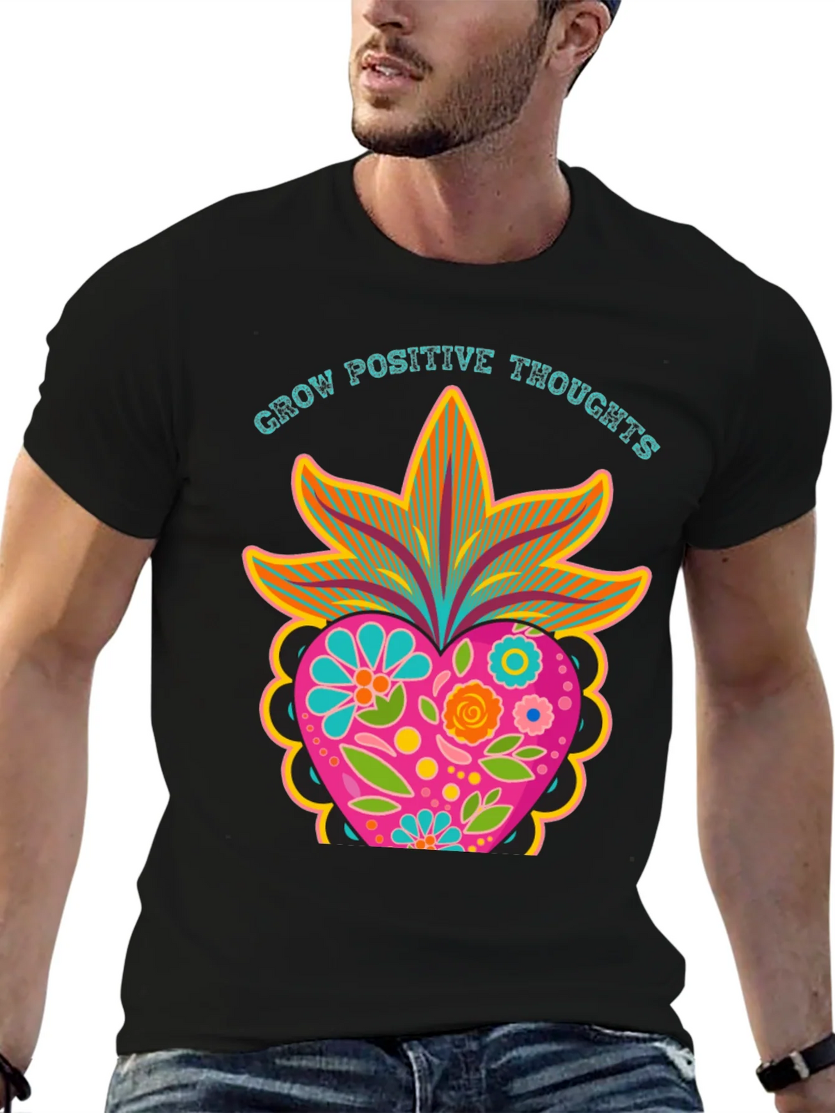 Grow Positive Thoughts Black Graphic Tee product image 9