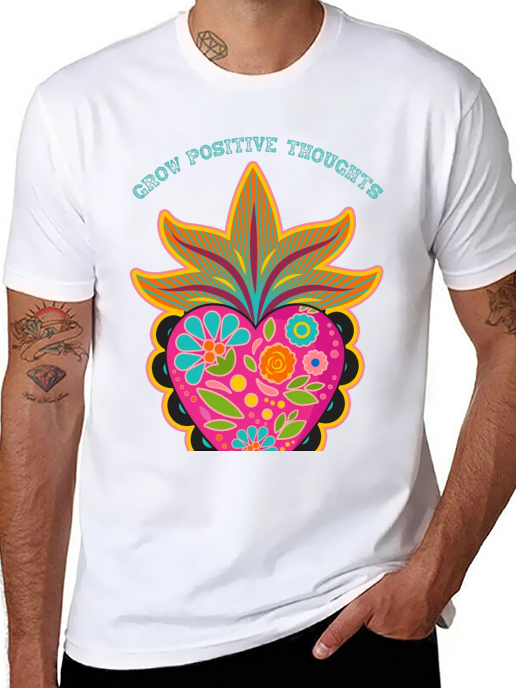 Grow Positive Thoughts Black Graphic Tee product image 10