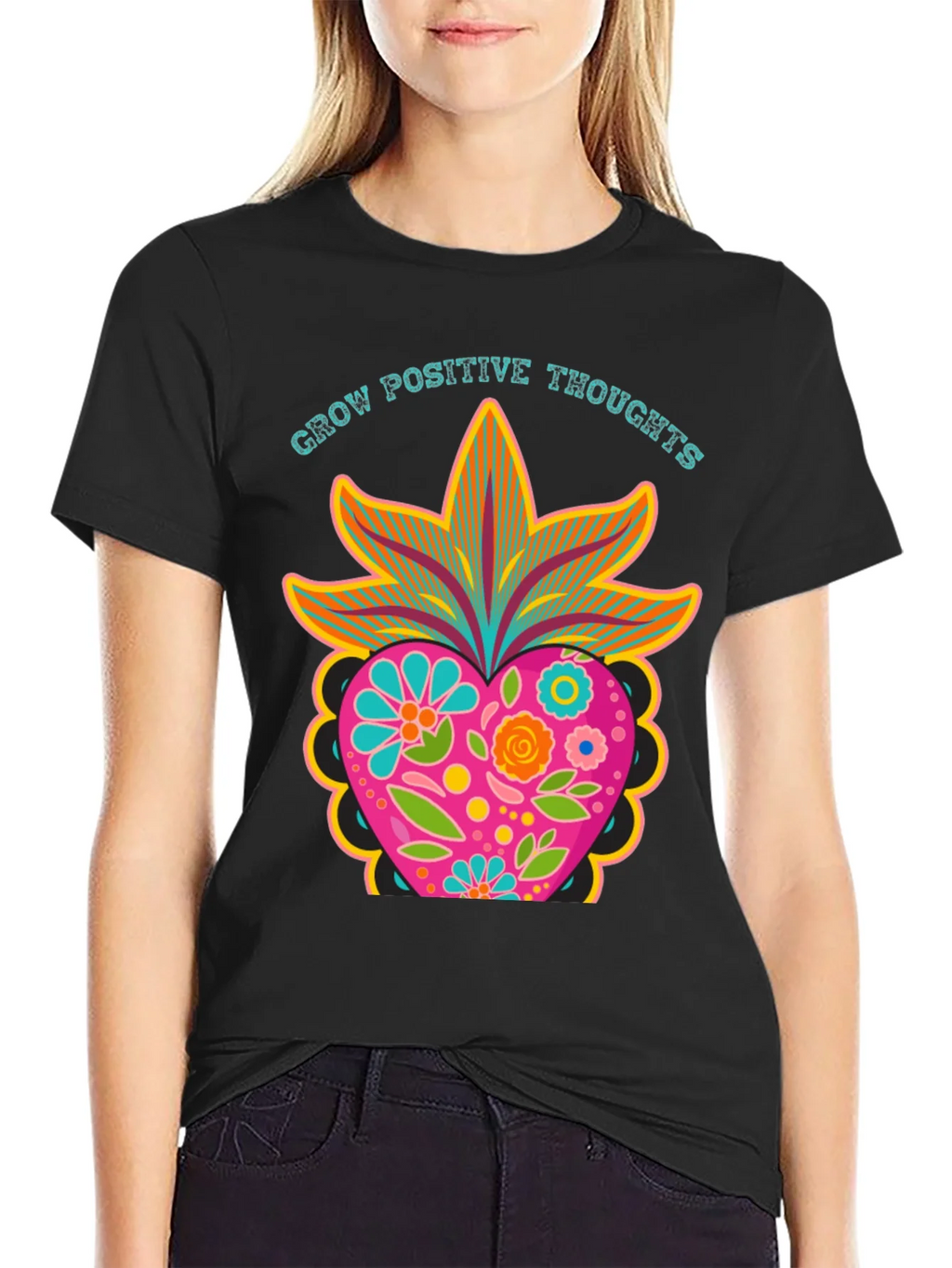 Grow Positive Thoughts Black Graphic Tee product image 5