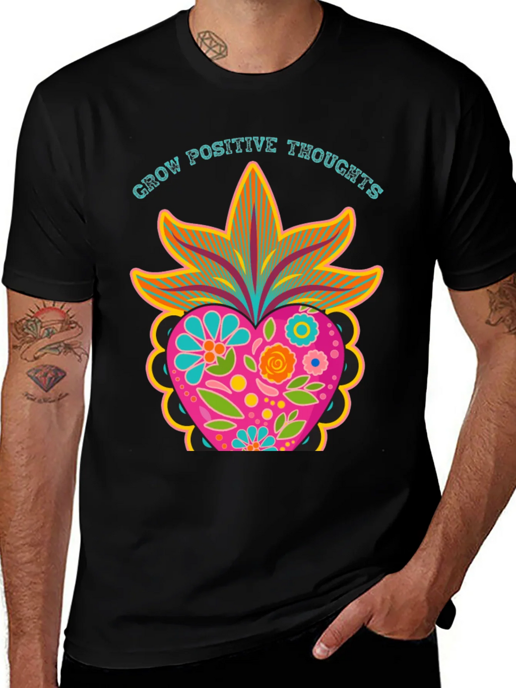 Grow Positive Thoughts Black Graphic Tee product image 1