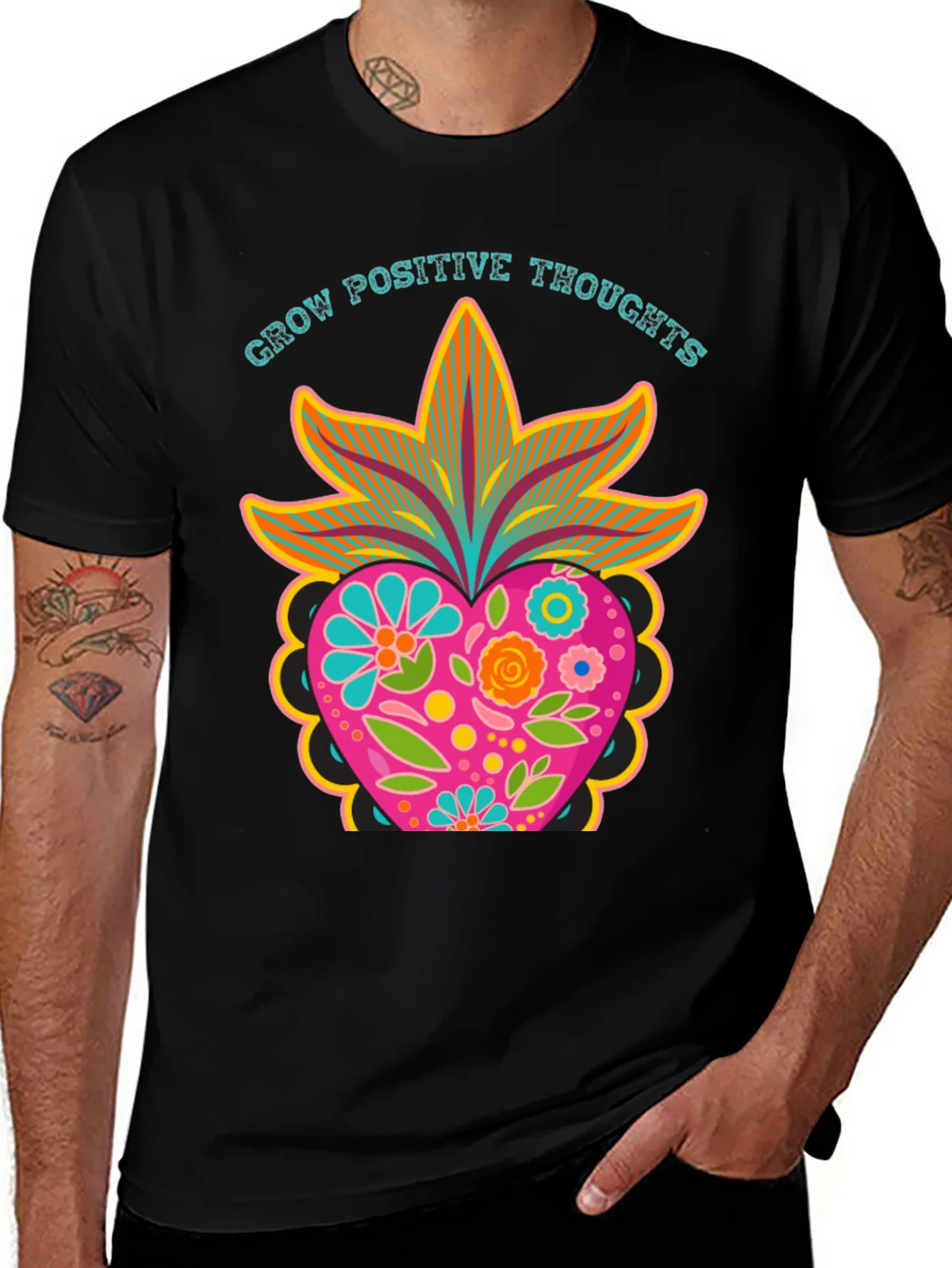 Grow Positive Thoughts Black Graphic Tee product image 1