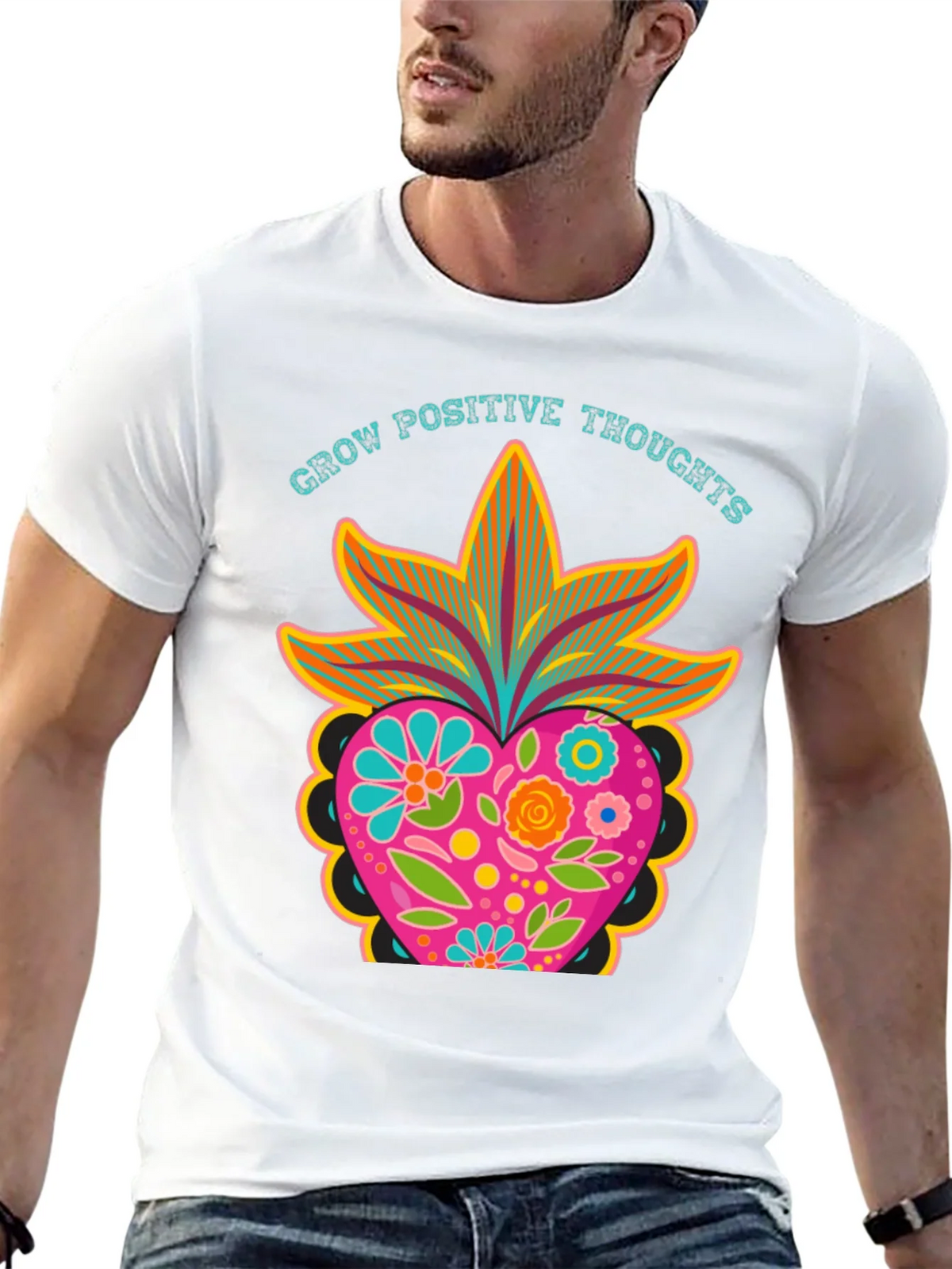Grow Positive Thoughts Black Graphic Tee product image 4