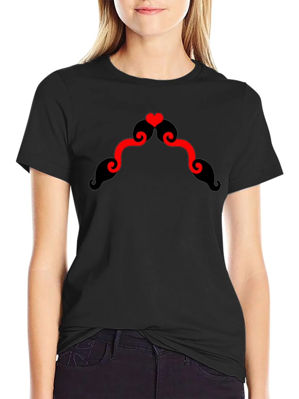 Heart Mustache Black T-Shirt product image 5