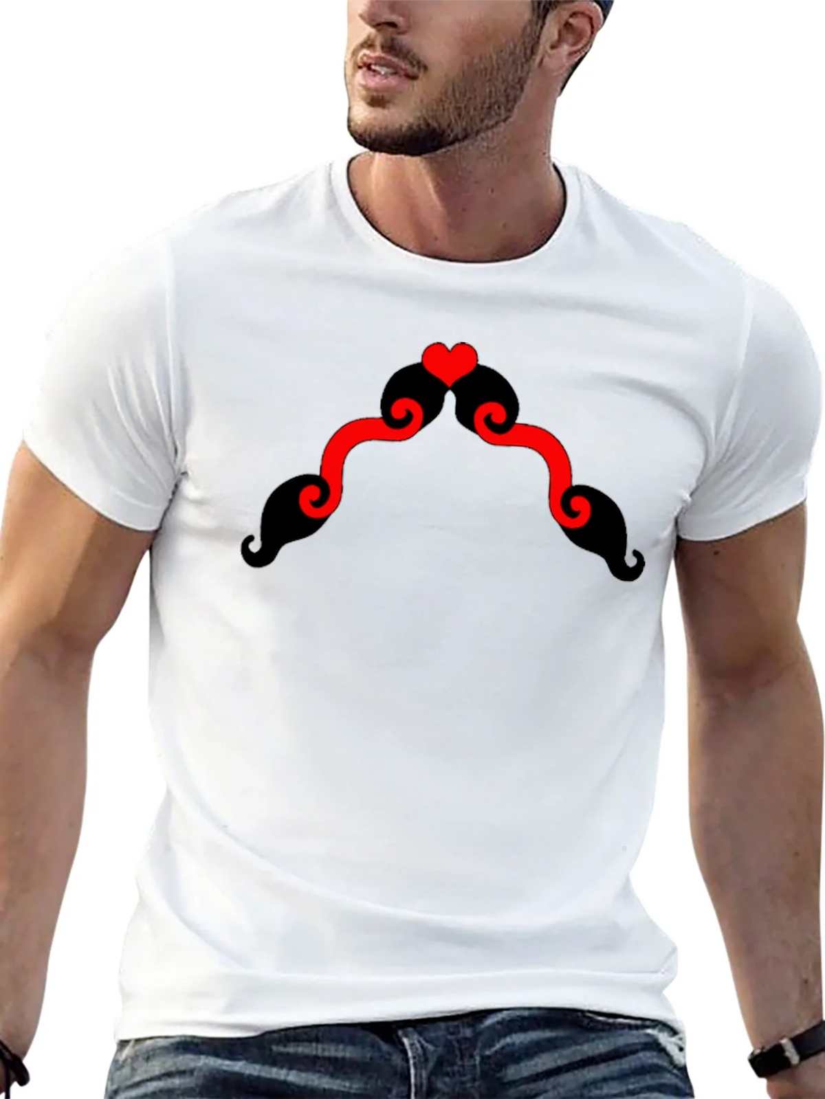 Heart Mustache Black T-Shirt product image 4