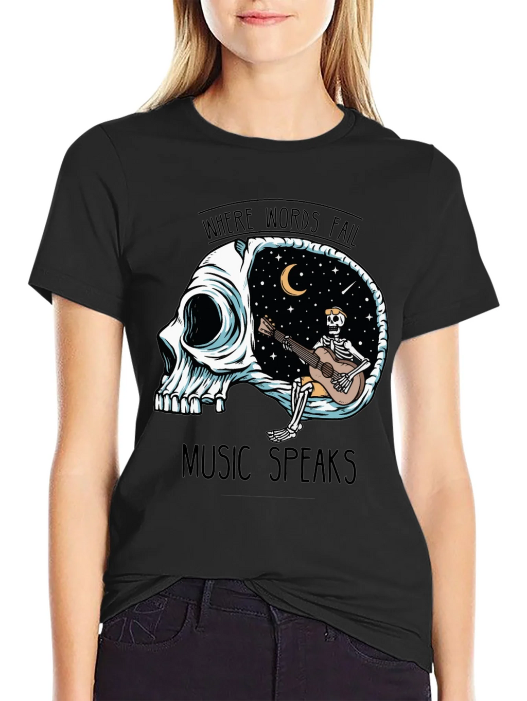 Skull Guitar Skeleton Graphic Tee - Music Speaks product image 5