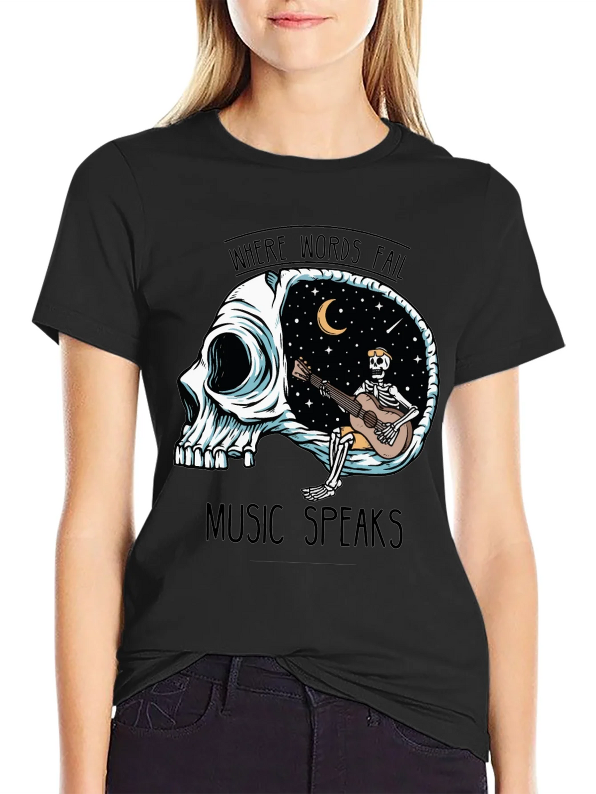 Skull Guitar Skeleton Graphic Tee - Music Speaks product image 5