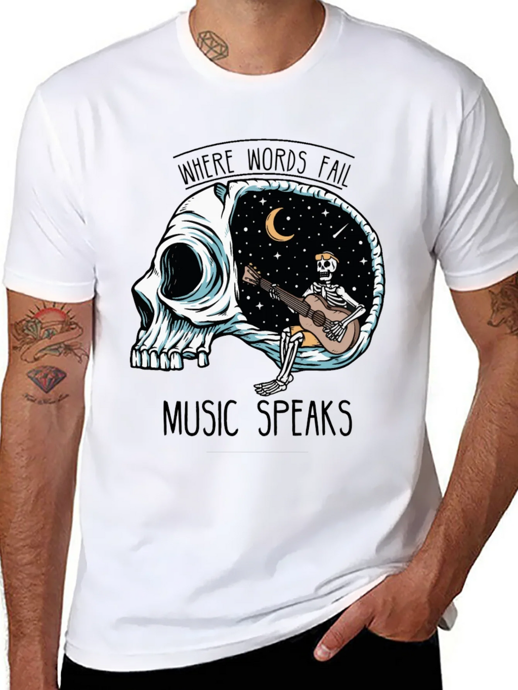 Skull Guitar Skeleton Graphic Tee - Music Speaks product image 10