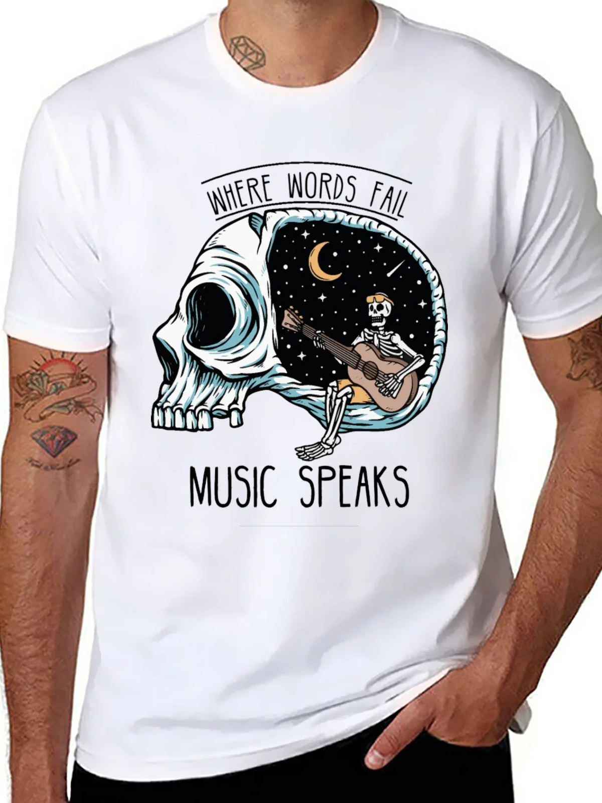 Skull Guitar Skeleton Graphic Tee - Music Speaks product image 10