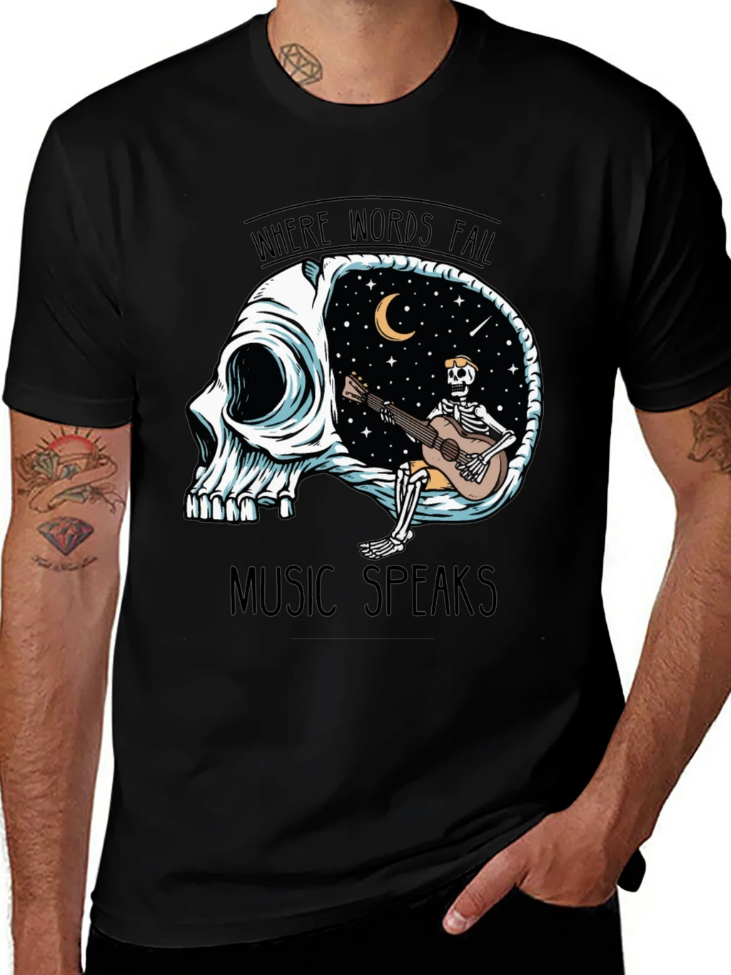 Skull Guitar Skeleton Graphic Tee - Music Speaks product image 1