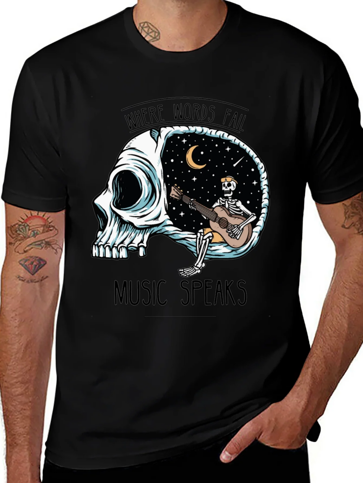 Skull Guitar Skeleton Graphic Tee - Music Speaks product image 1