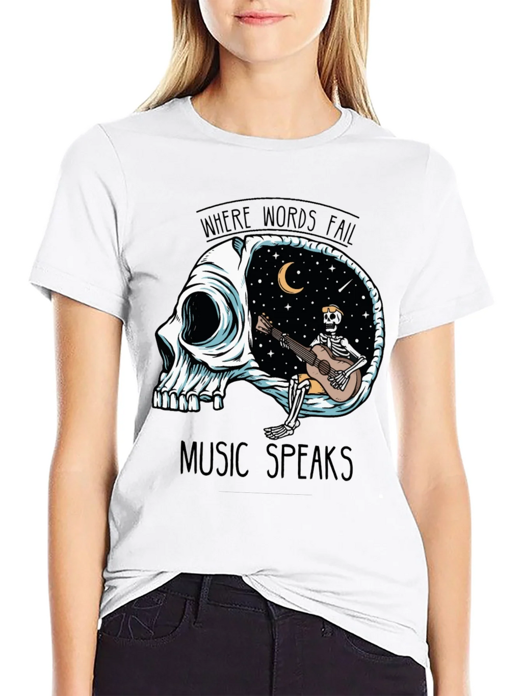 Skull Guitar Skeleton Graphic Tee - Music Speaks product image 11