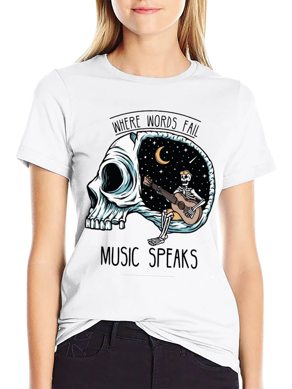 Skull Guitar Skeleton Graphic Tee - Music Speaks product image 11