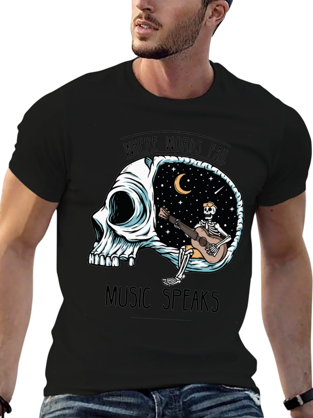 Skull Guitar Skeleton Graphic Tee - Music Speaks product image 9