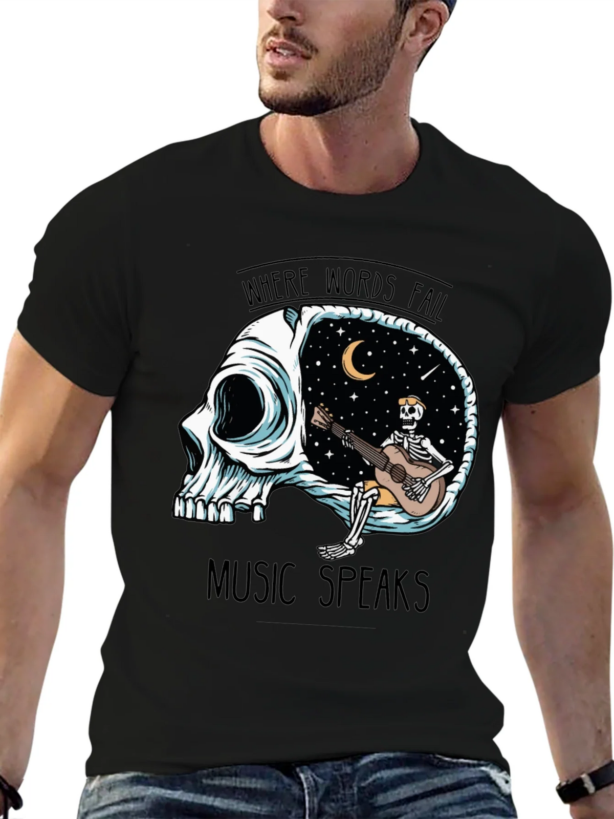 Skull Guitar Skeleton Graphic Tee - Music Speaks product image 9