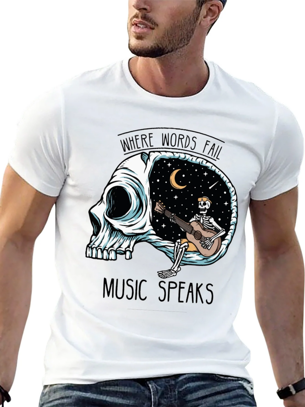 Skull Guitar Skeleton Graphic Tee - Music Speaks product image 4