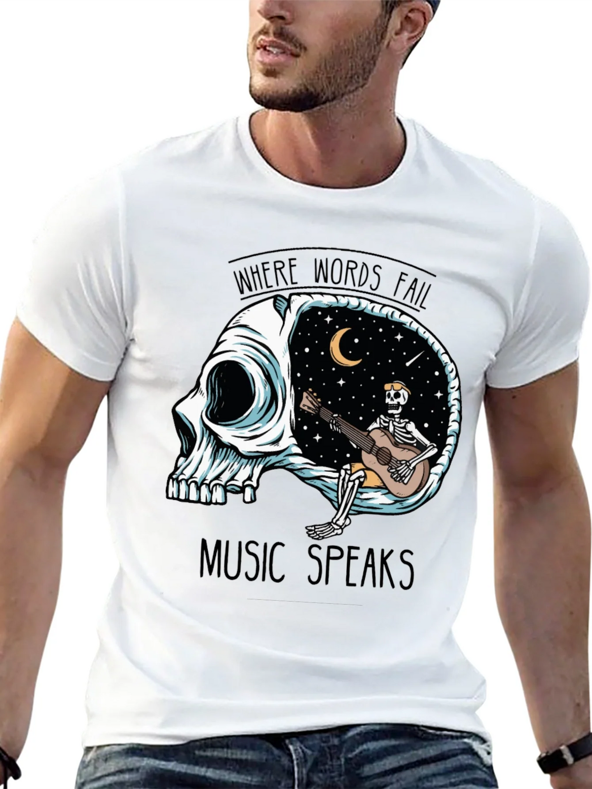 Skull Guitar Skeleton Graphic Tee - Music Speaks product image 4